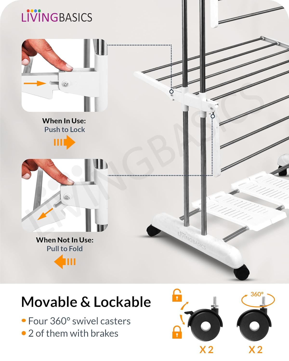 LIVINGBASICS 4 Shoe Drying Shelves with 3 Layer Clothes Stand for Drying/Cloth Drying Stand/Cloth Stand for Drying Clothes/Cloth Drying Stand for Balcony/Stainless Steel Dryer Rack (Snow White)