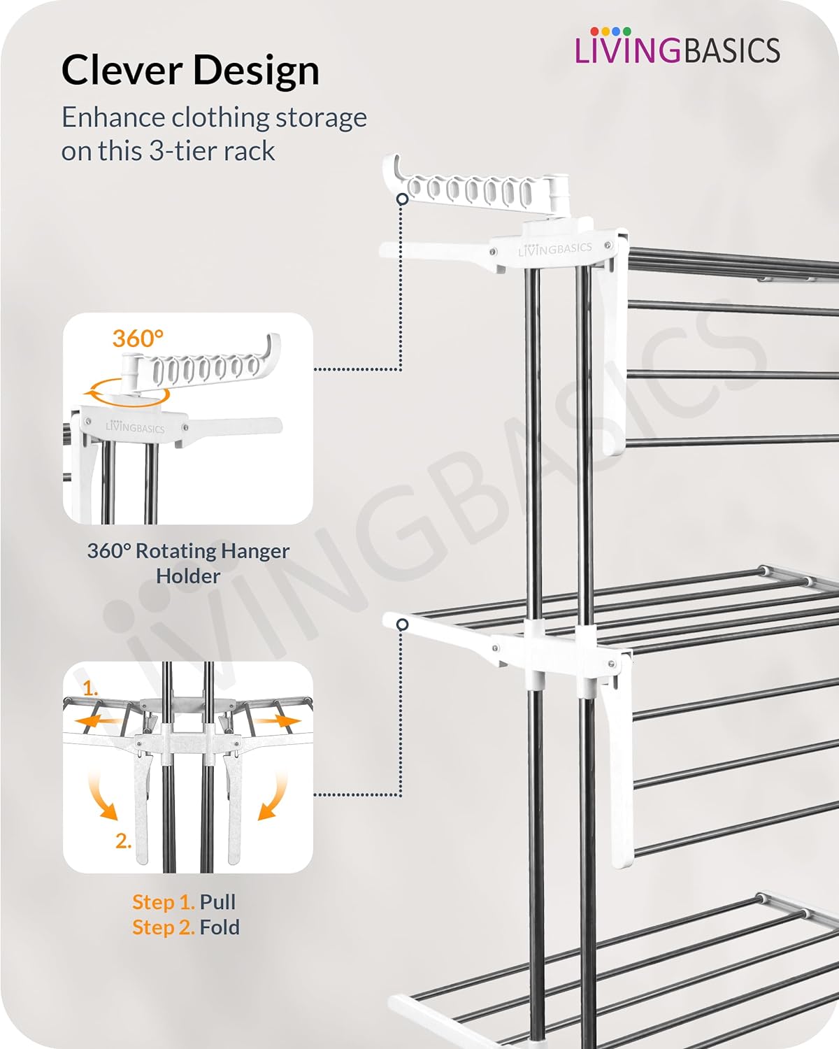 LIVINGBASICS 4 Shoe Drying Shelves with 3 Layer Clothes Stand for Drying/Cloth Drying Stand/Cloth Stand for Drying Clothes/Cloth Drying Stand for Balcony/Stainless Steel Dryer Rack (Snow White)