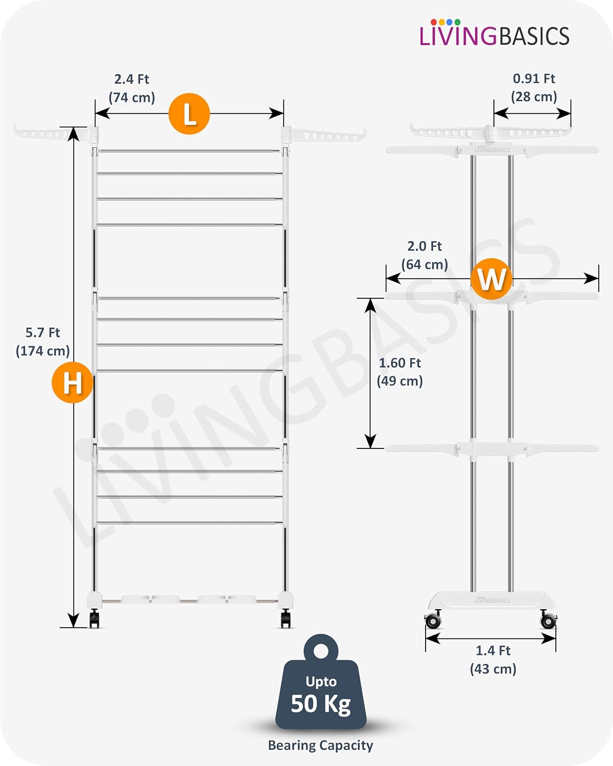 LIVINGBASICS 4 Shoe Drying Shelves with 3 Layer Clothes Stand for Drying/Cloth Drying Stand/Cloth Stand for Drying Clothes/Cloth Drying Stand for Balcony/Stainless Steel Dryer Rack (Snow White)