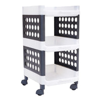 LivingBasics 3 Layer/Tier Multipurpose Plastic Storage Rack/Stand Organizer with Wheels, Space-Saving Utility Trolley for Narrow Places/Kitchen Cart/Vegetable Rack/Corner Shelf/Bedroom/Bathroom/Living Room/Office/Kids Toys (White - Grey)