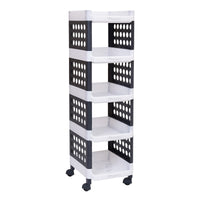 LivingBasics 5 Layer/Tier Multipurpose Plastic Storage Rack/Stand Organizer with Wheels, Space-Saving Utility Trolley for Narrow Places/Kitchen Cart/Vegetable Rack/Corner Shelf/Bedroom/Bathroom/Living Room/Office/Kids Toys (White - Grey)