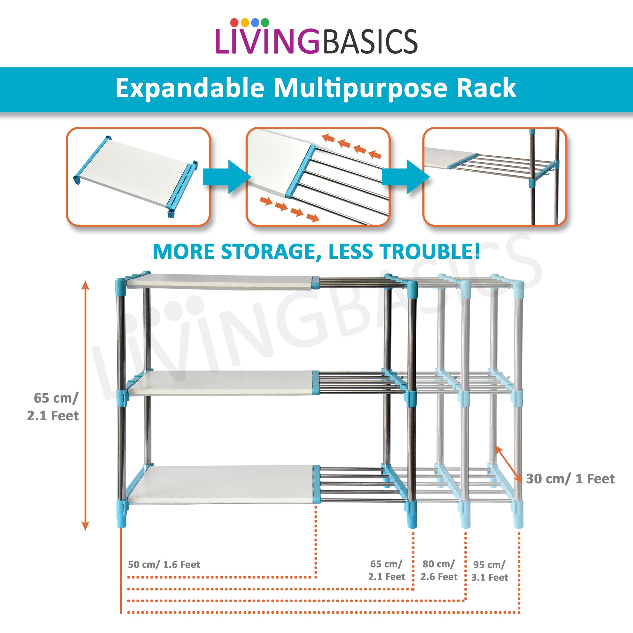 3 Layer Cyan Blue Stainless Steel Adjustable Multipurpose Stand for Storage