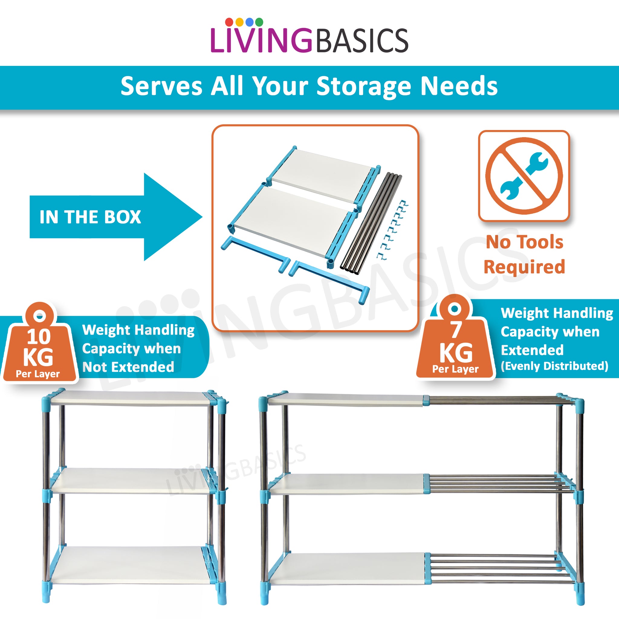 3 Layer Cyan Blue Stainless Steel Adjustable Multipurpose Stand for Storage