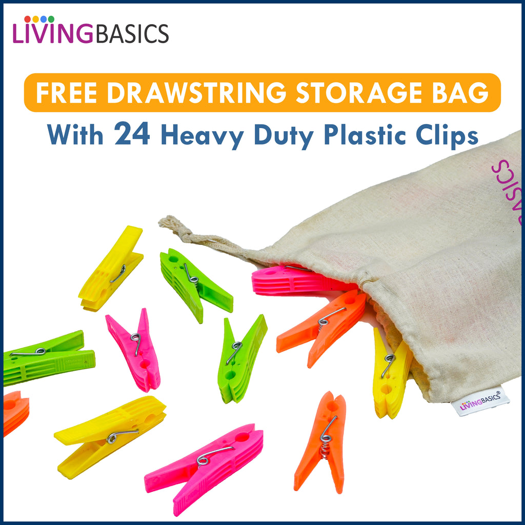LivingBasics® Heavy Duty Rust Free Cloth Peg/Clothes Clip/Cloth Drying Pins/Pegs for Hanger/Rods/Ropes/Drying Clothes (24 Cloth Clip for Cloth Drying Stand) P (24 Cloth Clips for Ropes (M010))
