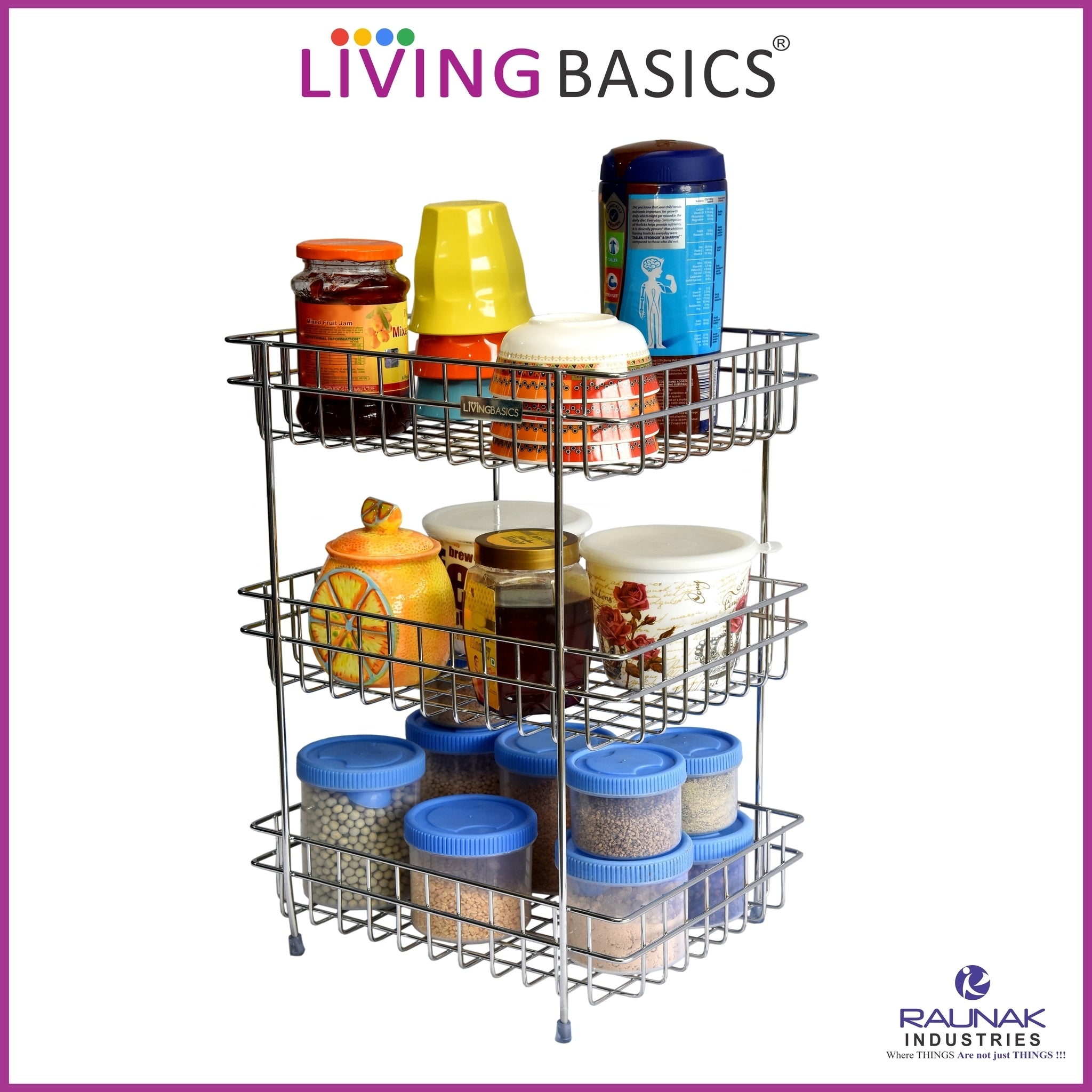 Multi Functional Household Storage 3 Tier Wire Basket Stand, Mini Countertop Organizer