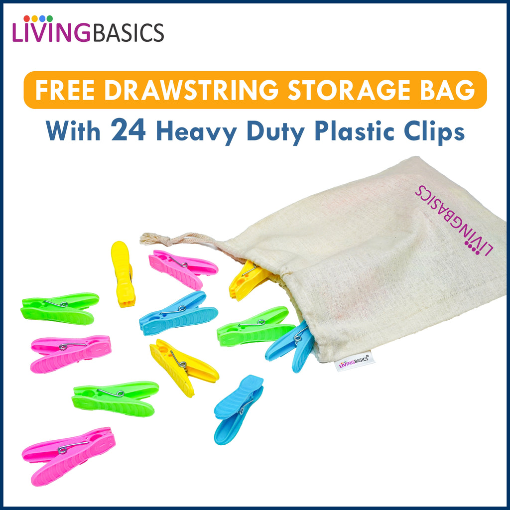 LivingBasics® Heavy Duty Rust Free Cloth Peg/Clothes Clip/Cloth Drying Pins/Pegs for Hanger/Rods/Ropes/Drying Clothes (24 Cloth Clip for Cloth Drying Stand) P (24 Cloth Clips for Ropes (M009))