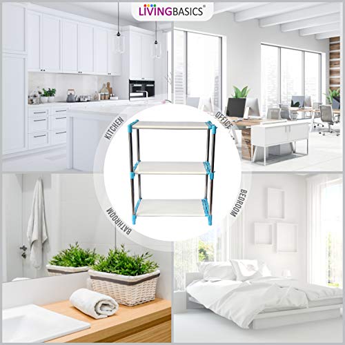 3 Layer Cyan Blue Stainless Steel Adjustable Multipurpose Stand for Storage