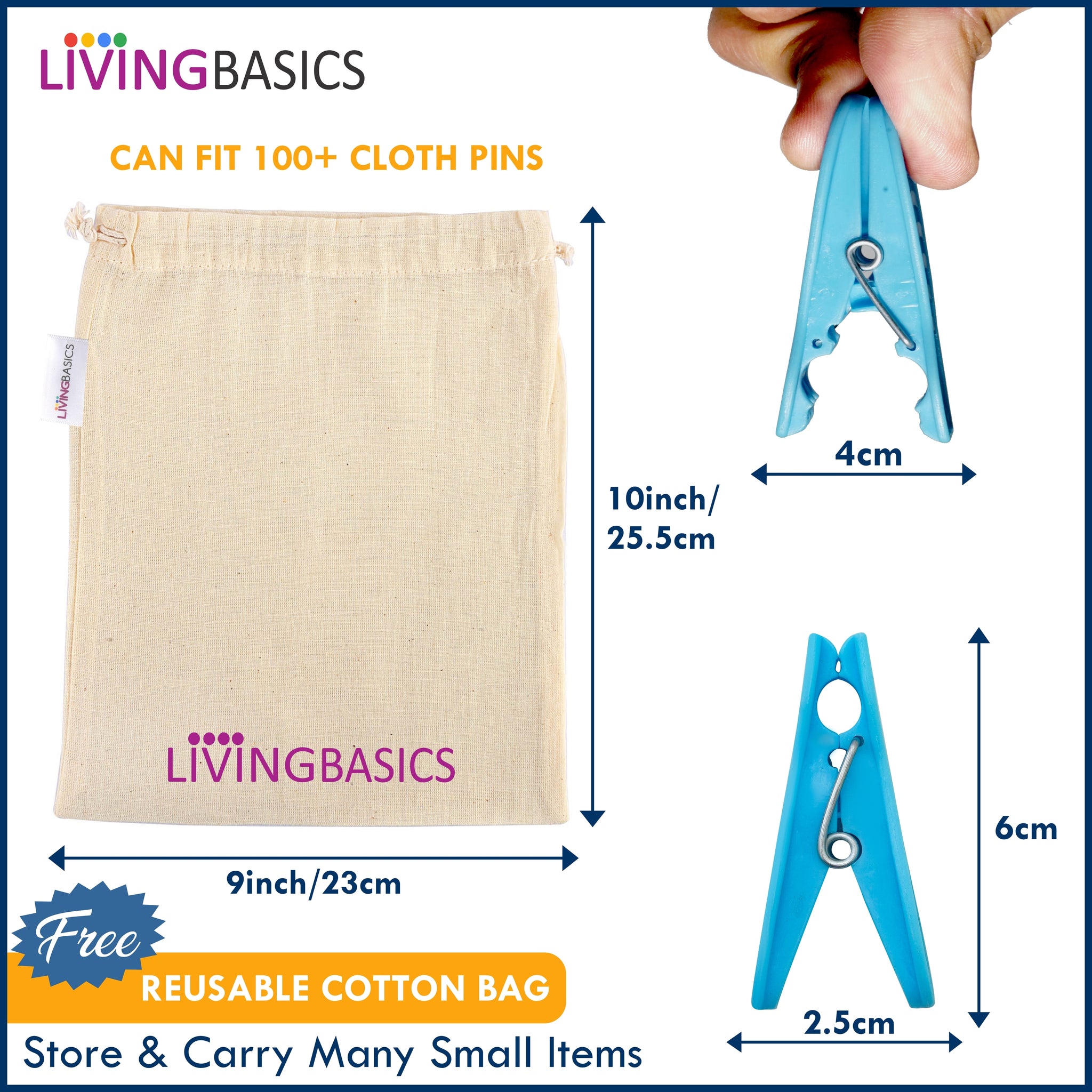LivingBasics® Heavy Duty Rust Free Cloth Peg/Clothes Clip/Cloth Drying Pins/Pegs for Hanger/Rods/Ropes/Drying Clothes (24 Cloth Clip for Cloth Drying Stand) P (24 Cloth Clips for Ropes (M009))