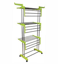 Products LivingBasics Stainless Steel Double Pole Foldable Clothes Drying Stand/Cloth Dryer Stands/Laundry Dry Rack with Wheels for Indoor/Outdoor/Balcony (Lime Green ) (ABS Plastic)