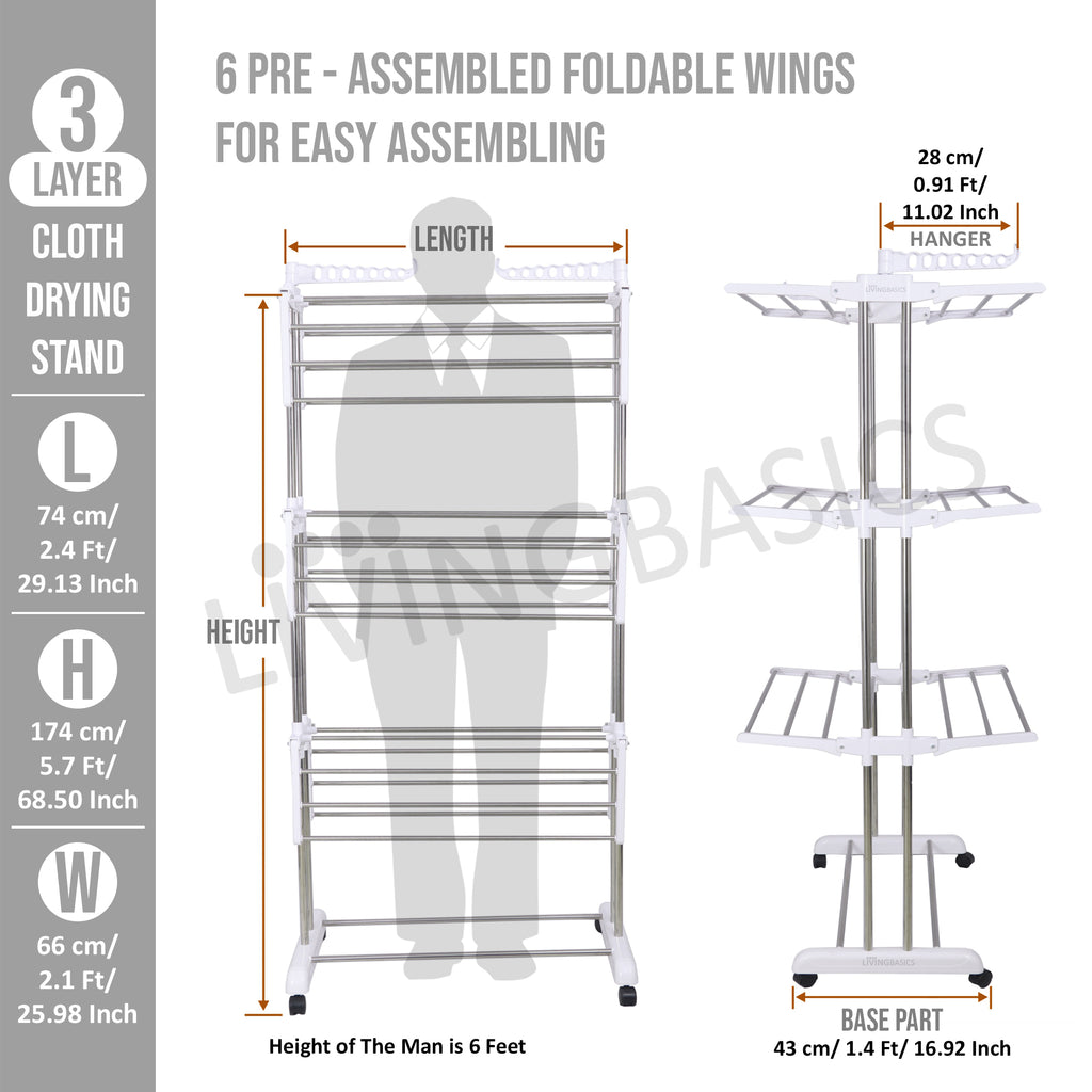 Products LivingBasics Stainless Steel Double Pole Foldable Clothes
