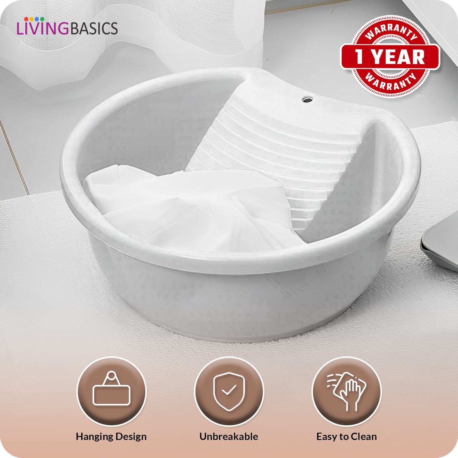 LIVINGBASICS 2 Pieces Wash Board / Washing Board for Clothes / Wash Board Basin for Washing Clothes / Wash Board Basin Tub for Clothes / Wash Board Basin / Anti-Slip Board for Small Clothes (White)