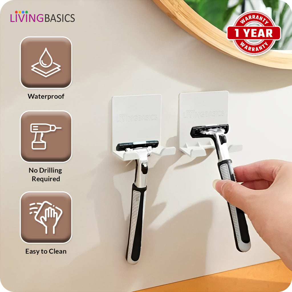 LIVINGBASICS 4 Pcs Self Adhesive Hook/Wall Hanging Hook/Adhesive Wall Hook/Mobile Holder/Phone Holder/Wall Hooks/Razor Holder for Bathroom/Plug Holder/Multipurpose Wall Sticking Hooks