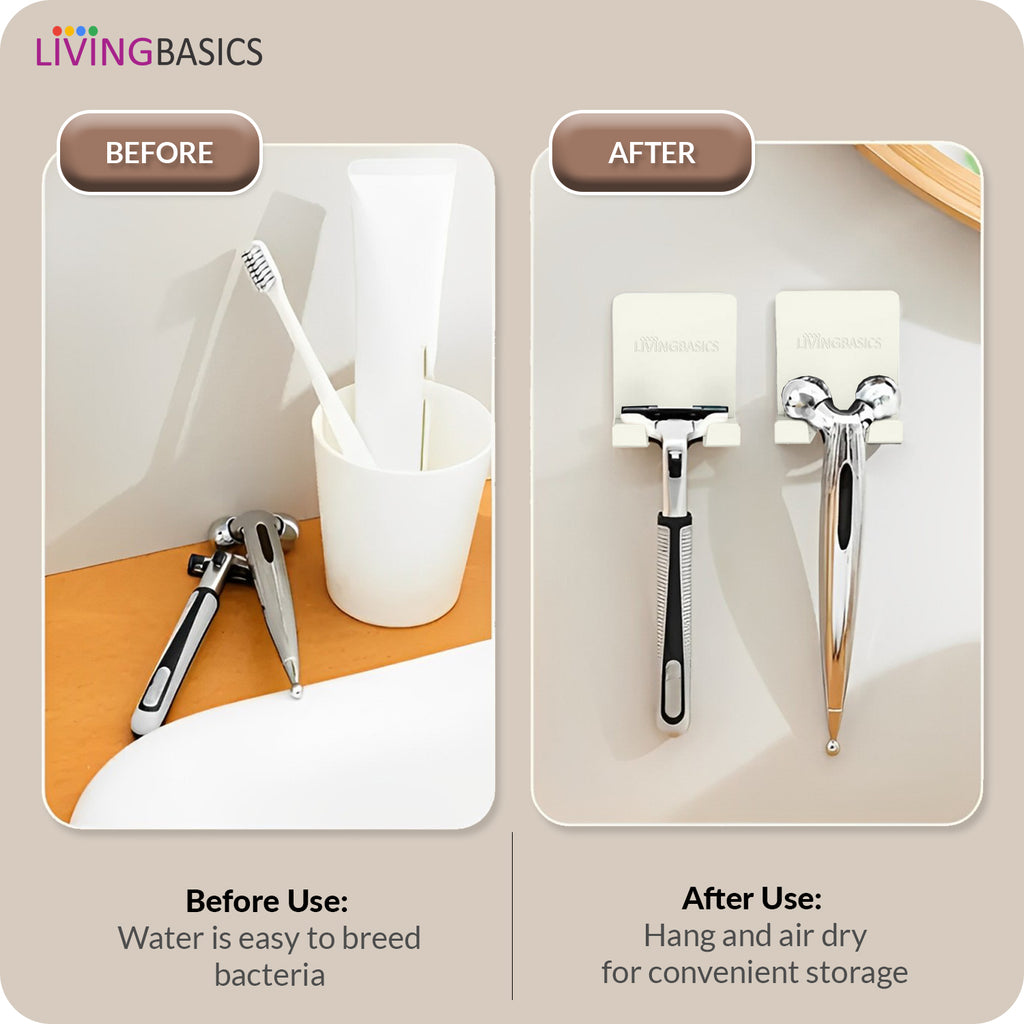LIVINGBASICS 4 Pcs Self Adhesive Hook/Wall Hanging Hook/Adhesive Wall Hook/Mobile Holder/Phone Holder/Wall Hooks/Razor Holder for Bathroom/Plug Holder/Multipurpose Wall Sticking Hooks