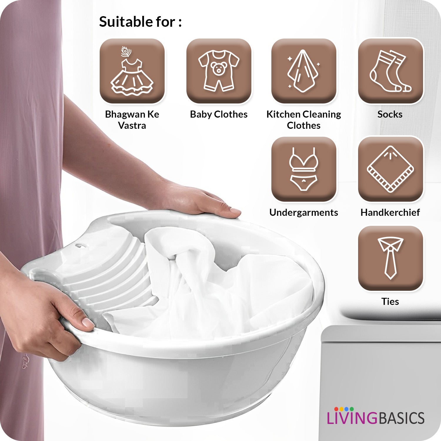 LIVINGBASICS 2 Pieces Wash Board / Washing Board for Clothes / Wash Board Basin for Washing Clothes / Wash Board Basin Tub for Clothes / Wash Board Basin / Anti-Slip Board for Small Clothes (White)