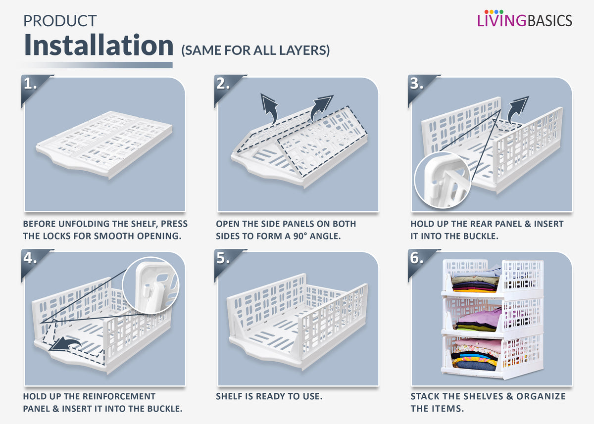 Stackable & Foldable Closet/Wardrobe Organiser for Clothes