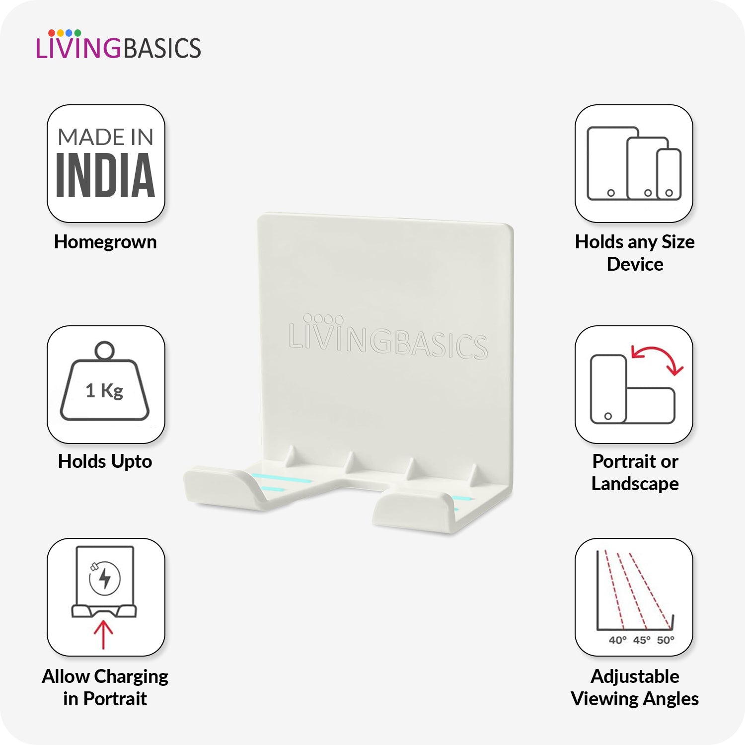LIVINGBASICS 4 Pcs Self Adhesive Hook/Wall Hanging Hook/Adhesive Wall Hook/Mobile Holder/Phone Holder/Wall Hooks/Razor Holder for Bathroom/Plug Holder/Multipurpose Wall Sticking Hooks