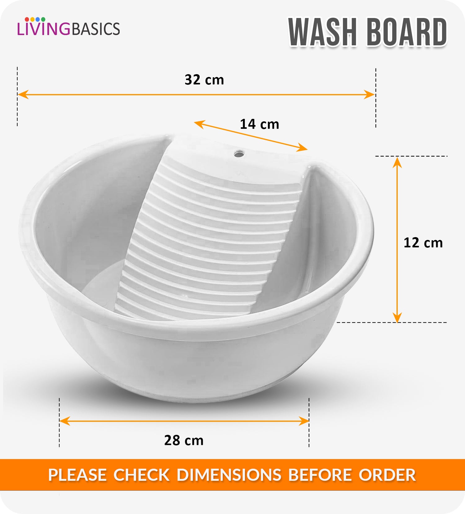 LIVINGBASICS 2 Pieces Wash Board / Washing Board for Clothes / Wash Board Basin for Washing Clothes / Wash Board Basin Tub for Clothes / Wash Board Basin / Anti-Slip Board for Small Clothes (White)