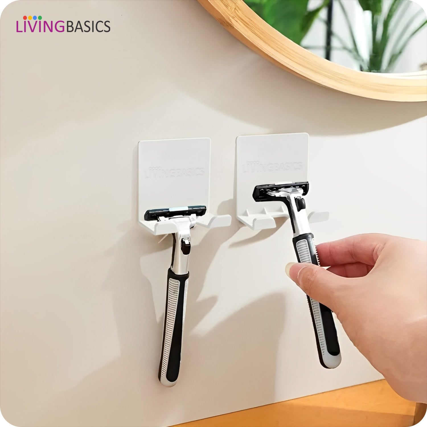 LIVINGBASICS 4 Pcs Self Adhesive Hook/Wall Hanging Hook/Adhesive Wall Hook/Mobile Holder/Phone Holder/Wall Hooks/Razor Holder for Bathroom/Plug Holder/Multipurpose Wall Sticking Hooks