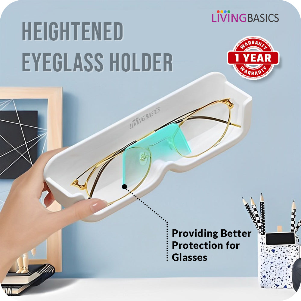 LivingBasics Specs Holder Wall Mounted/Sunglasses Display Case with Adhesive Sticker/ No-Drill Display Stand/ Specs Holder Plastic Case/Eyewear Case Shelving/Glasses Holder Plastic (White, Pack of 2)