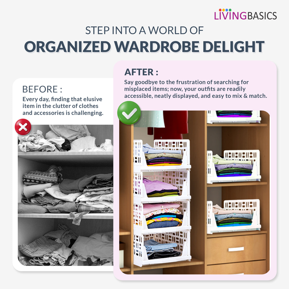 Stackable & Foldable Closet/Wardrobe Organiser for Clothes