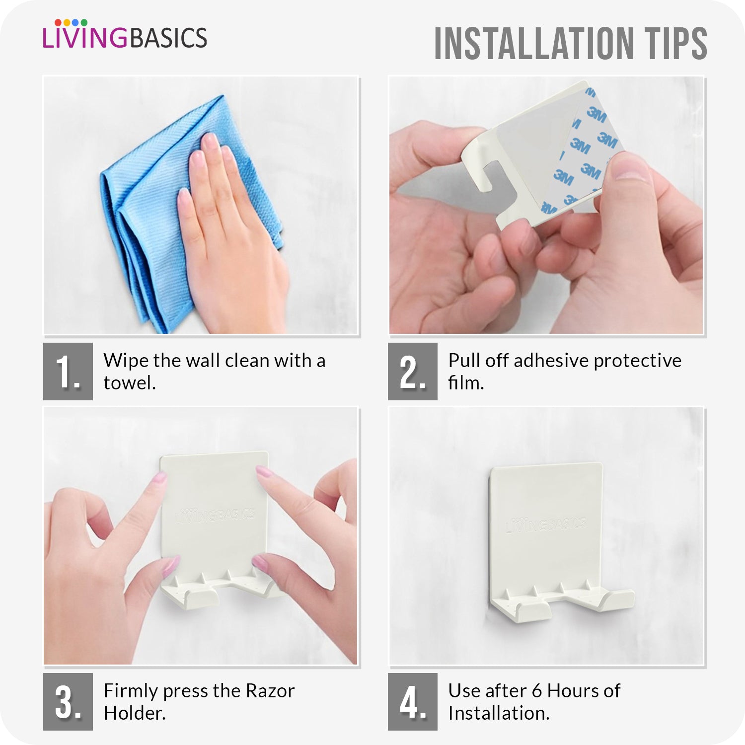 LIVINGBASICS 4 Pcs Self Adhesive Hook/Wall Hanging Hook/Adhesive Wall Hook/Mobile Holder/Phone Holder/Wall Hooks/Razor Holder for Bathroom/Plug Holder/Multipurpose Wall Sticking Hooks