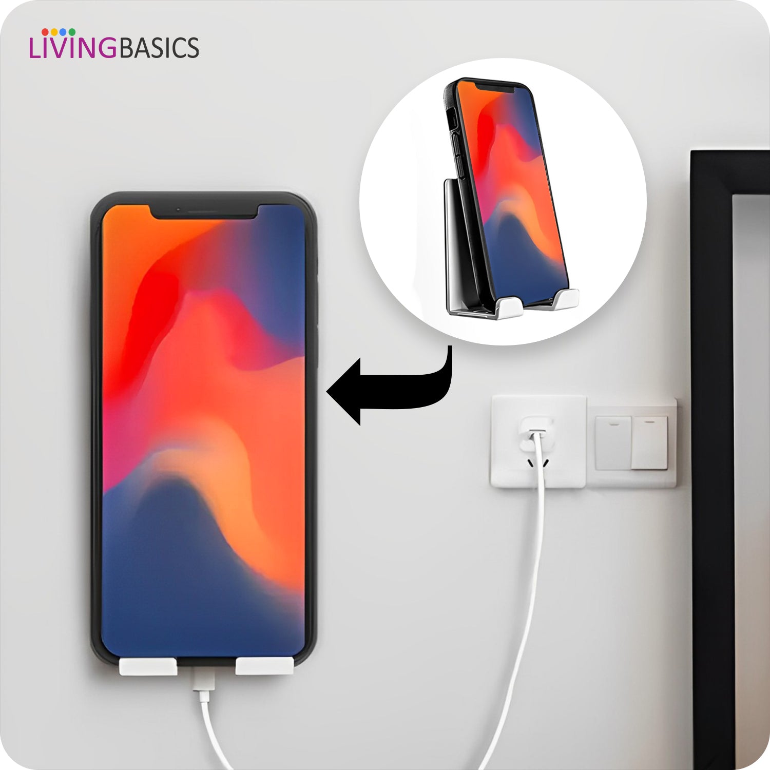 LIVINGBASICS 4 Pcs Self Adhesive Hook/Wall Hanging Hook/Adhesive Wall Hook/Mobile Holder/Phone Holder/Wall Hooks/Razor Holder for Bathroom/Plug Holder/Multipurpose Wall Sticking Hooks