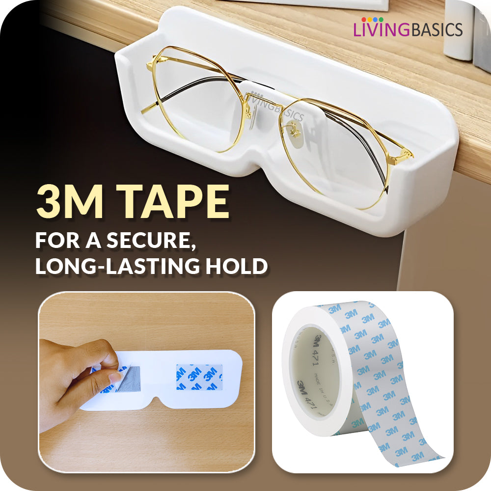 LivingBasics Specs Holder Wall Mounted/Sunglasses Display Case with Adhesive Sticker/ No-Drill Display Stand/ Specs Holder Plastic Case/Eyewear Case Shelving/Glasses Holder Plastic (White, Pack of 2)