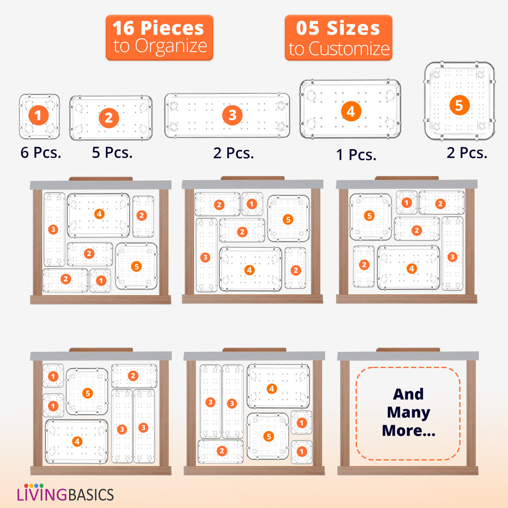 16Pcs 5 Sizes Unbreakable Multipurpose Drawer Organizer