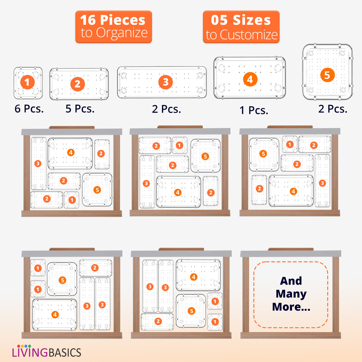 16Pcs 5 Sizes Unbreakable Multipurpose Drawer Organizer