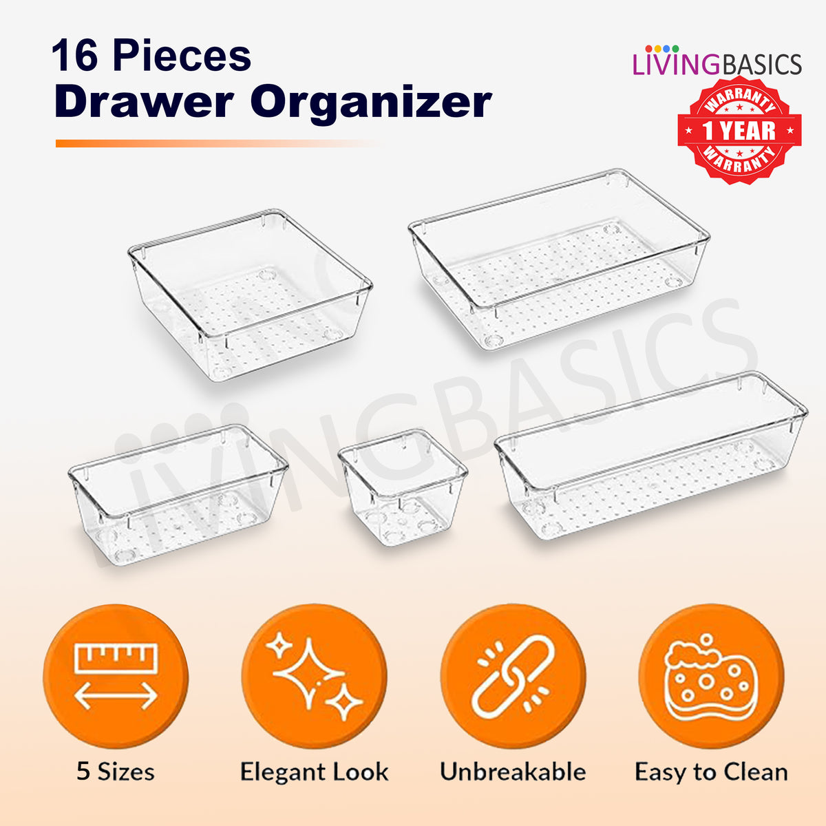 16Pcs 5 Sizes Unbreakable Multipurpose Drawer Organizer
