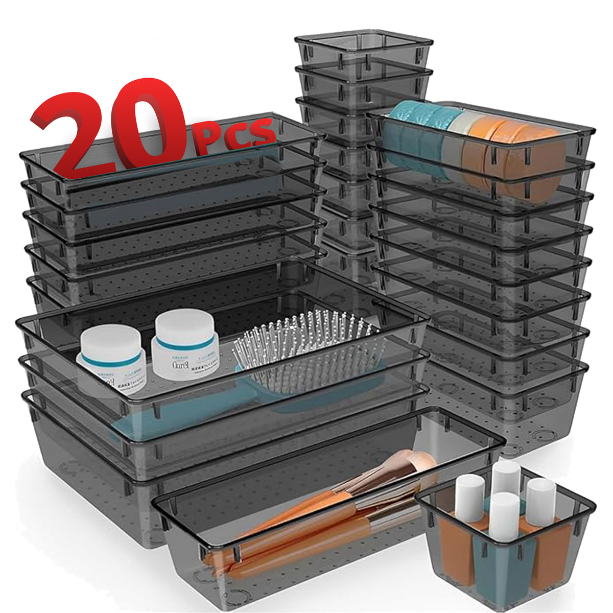 20 Pieces, 4 Sizes Unbreakable Drawer Organizer
