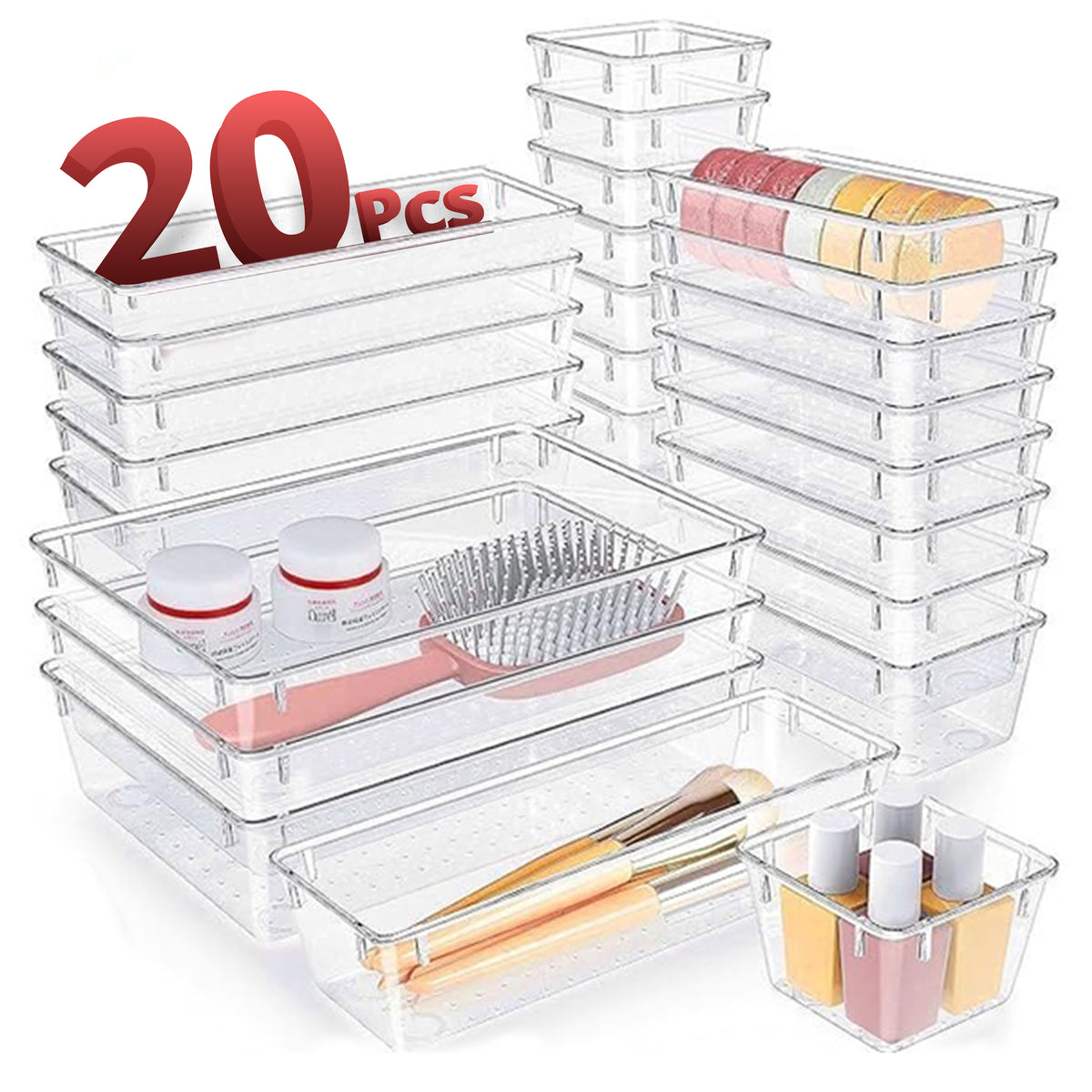 20 Pieces, 4 Sizes Unbreakable Drawer Organizer