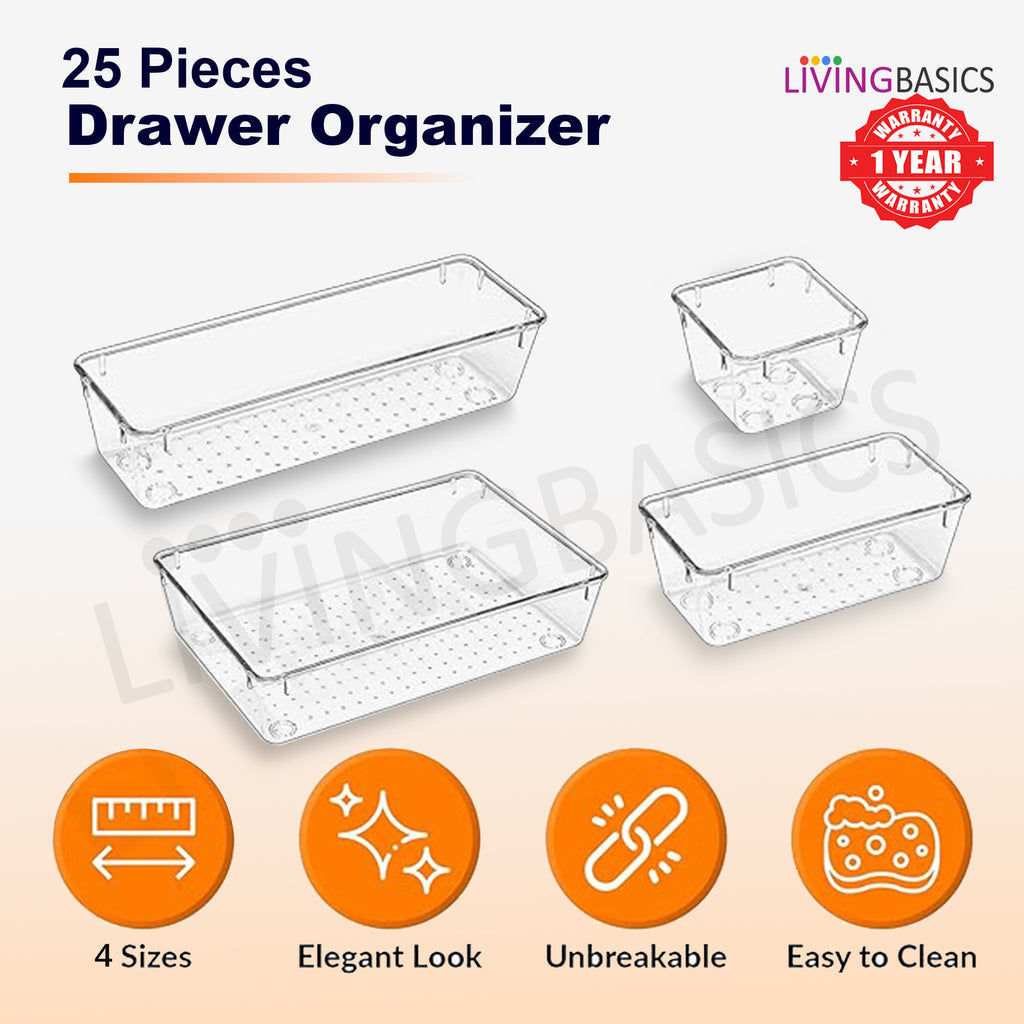 25Pcs 4 Sizes Unbreakable Multipurpose Drawer Organizer