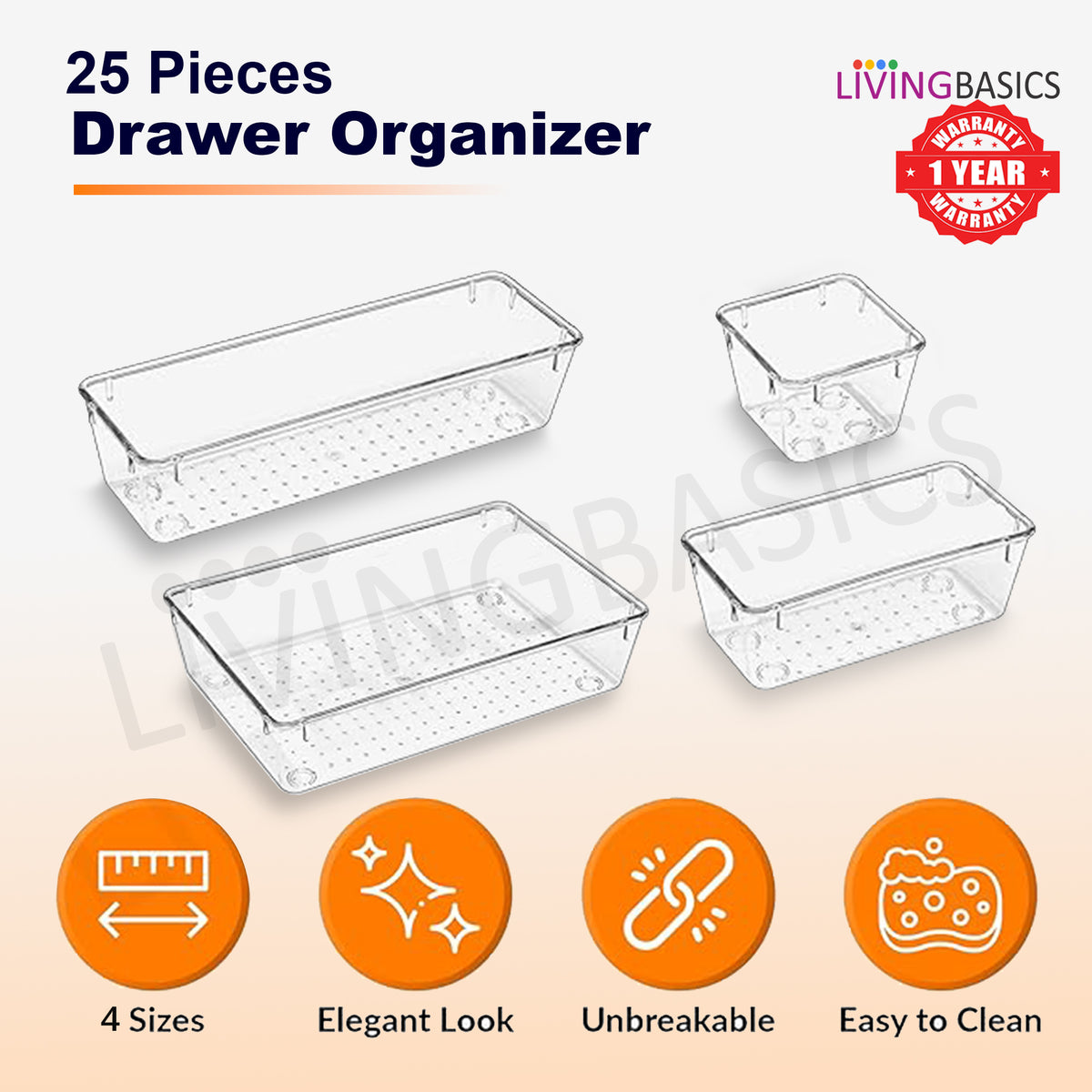 25Pcs 4 Sizes Unbreakable Multipurpose Drawer Organizer