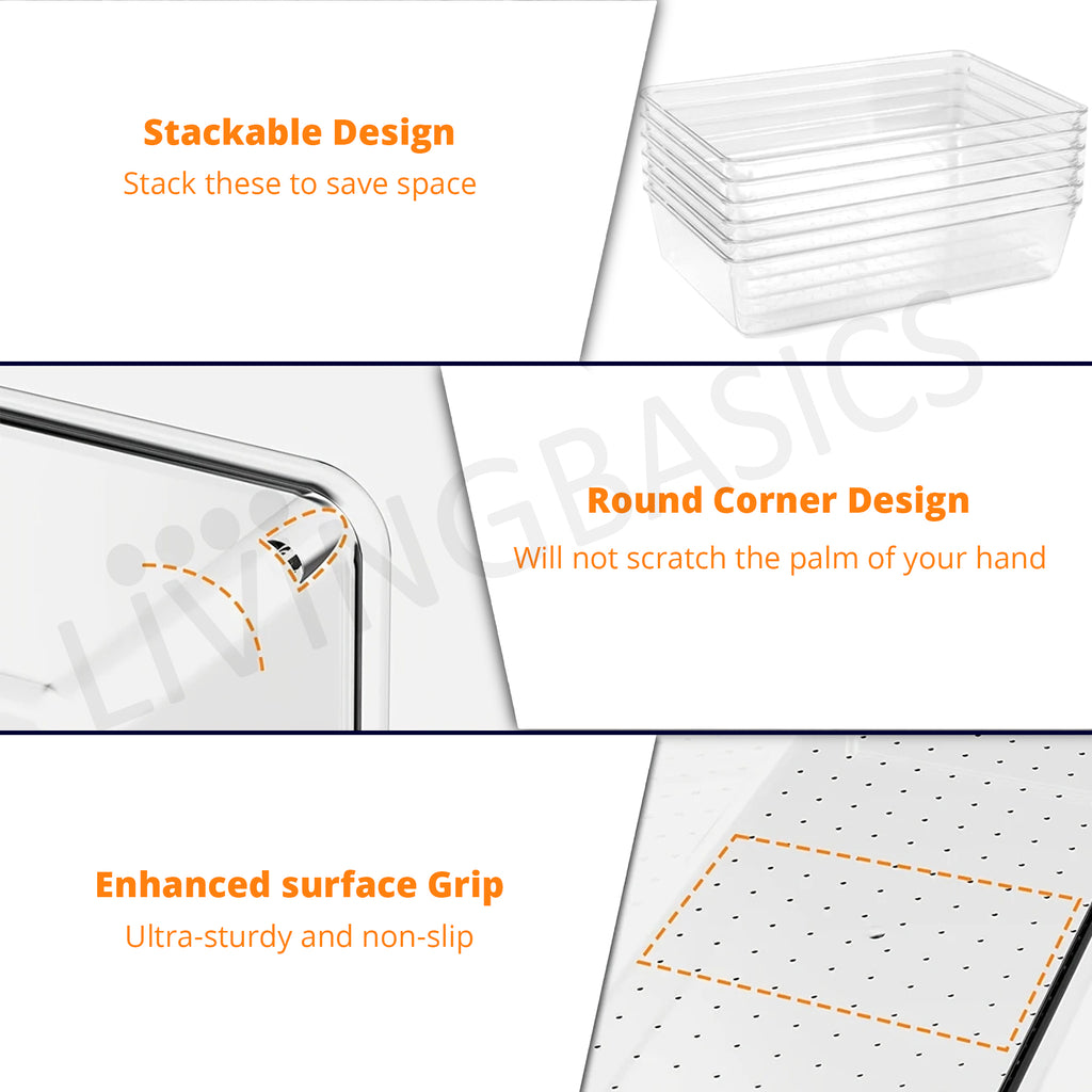 6 Pcs,3 Sizes Unbreakable Drawer Organizer