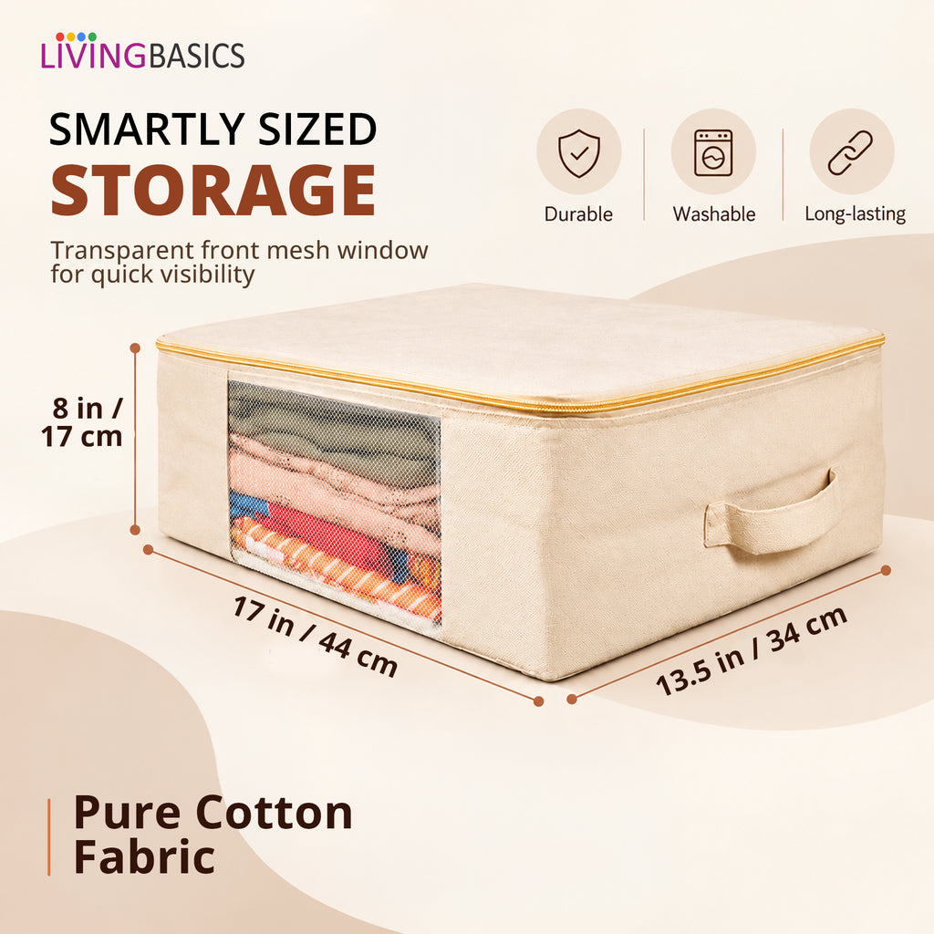 Cotton Canvas Storage Bags, Saree Covers with Zip, (Pack of 3)