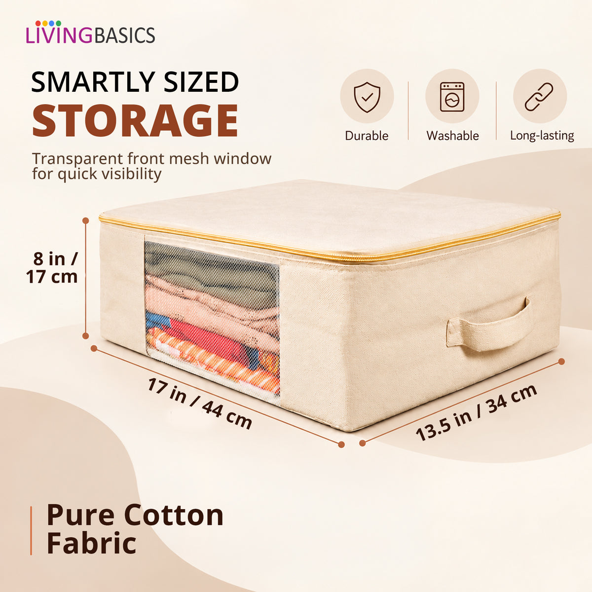 Cotton Canvas Storage Bags, Saree Covers with Zip, (Pack of 3)