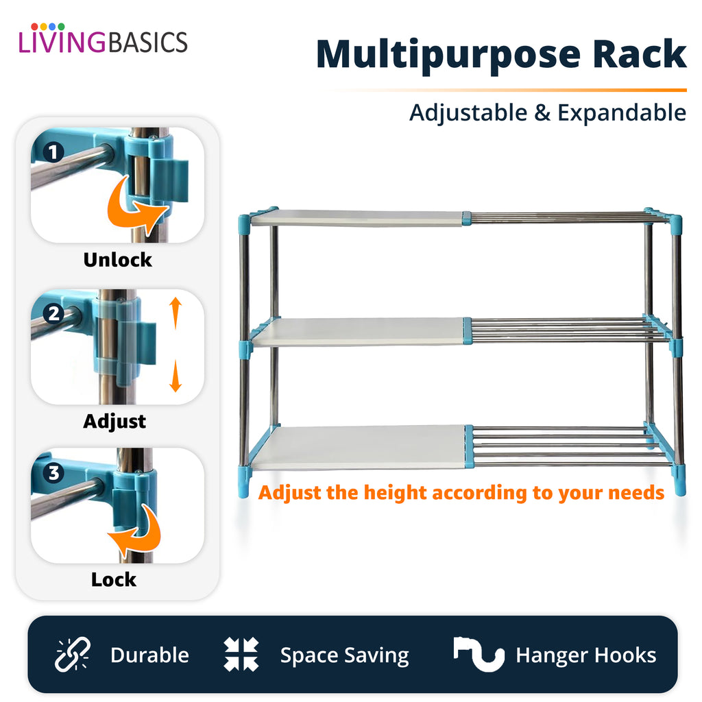 3 Layer Stainless Steel Adjustable Multipurpose Stand for Storage