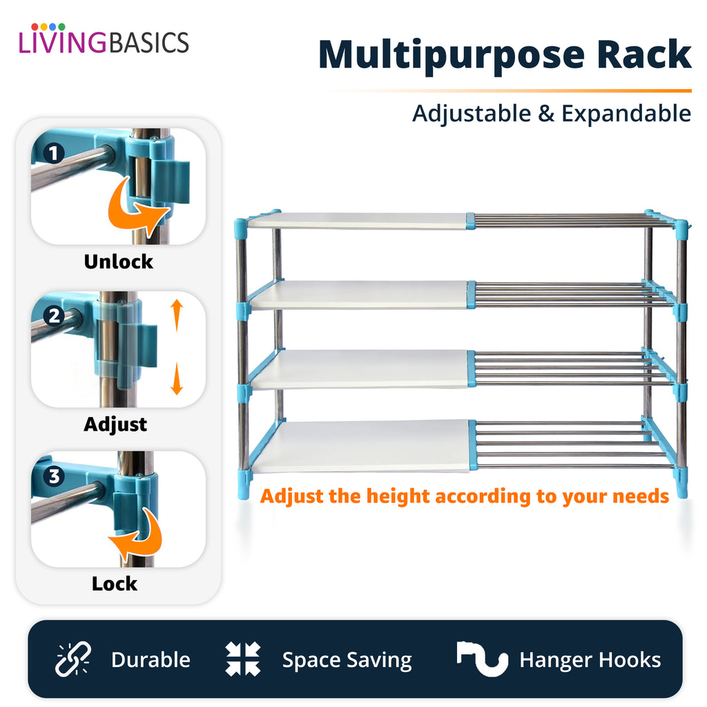 4 Layer Stainless Steel Adjustable Multipurpose Stand for Storage