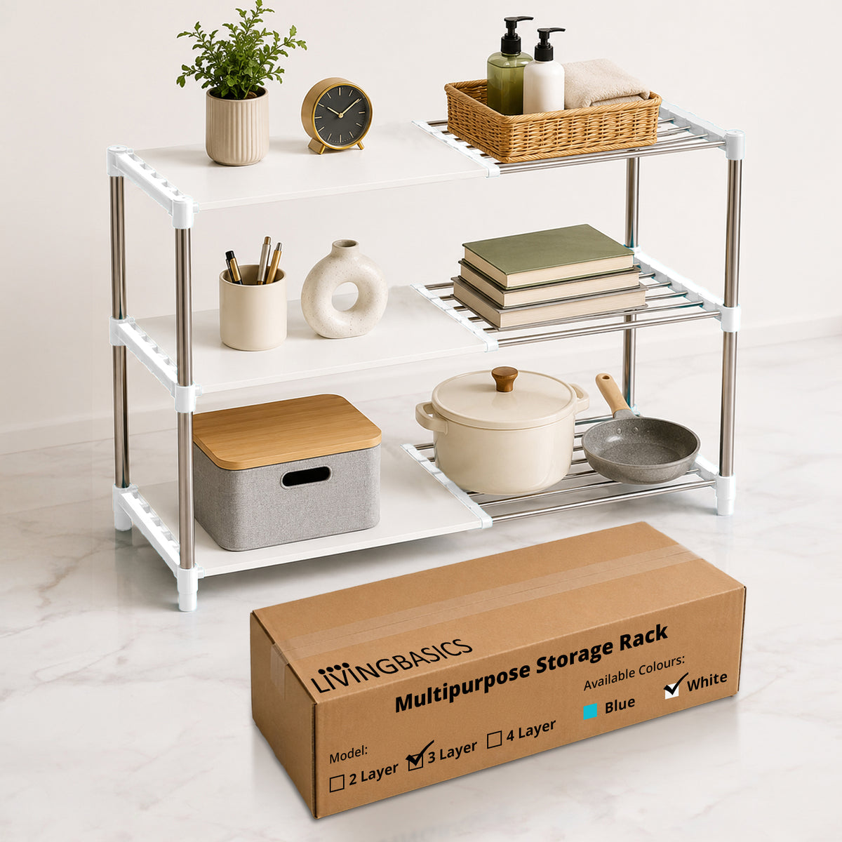 3 Layer Stainless Steel Adjustable Multipurpose Stand for Storage