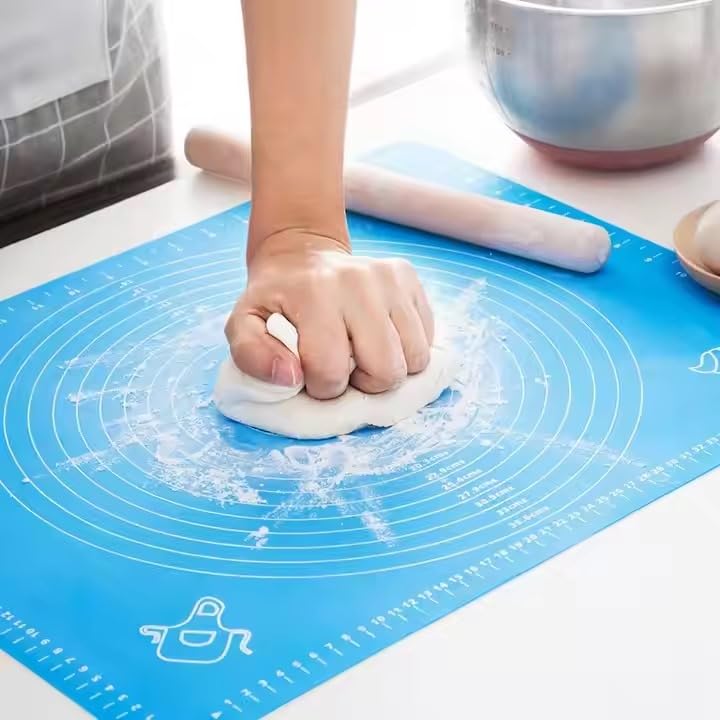 LivingBasics 50x40 cm Silicone Roti Rolling Mat for Kitchen Non-Stick Chapati Dough Aata Kneading Mat with Measurement Guides/Food Grade Pad for Roti, Pizza, Paratha & Pastry