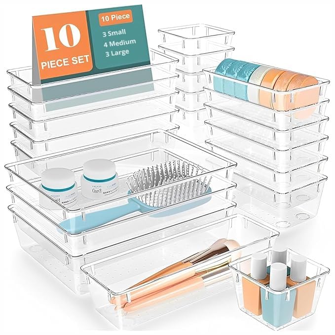 LIVINGBASICS Unbreakable Drawer Organizer/Drawer Storage Organizer/Drawer Organizer Tray/Tray Organiser for Makeup/Drawer Divider Tray/Makeup Dresser Tray/Kitchen Drawer Organizer Tray