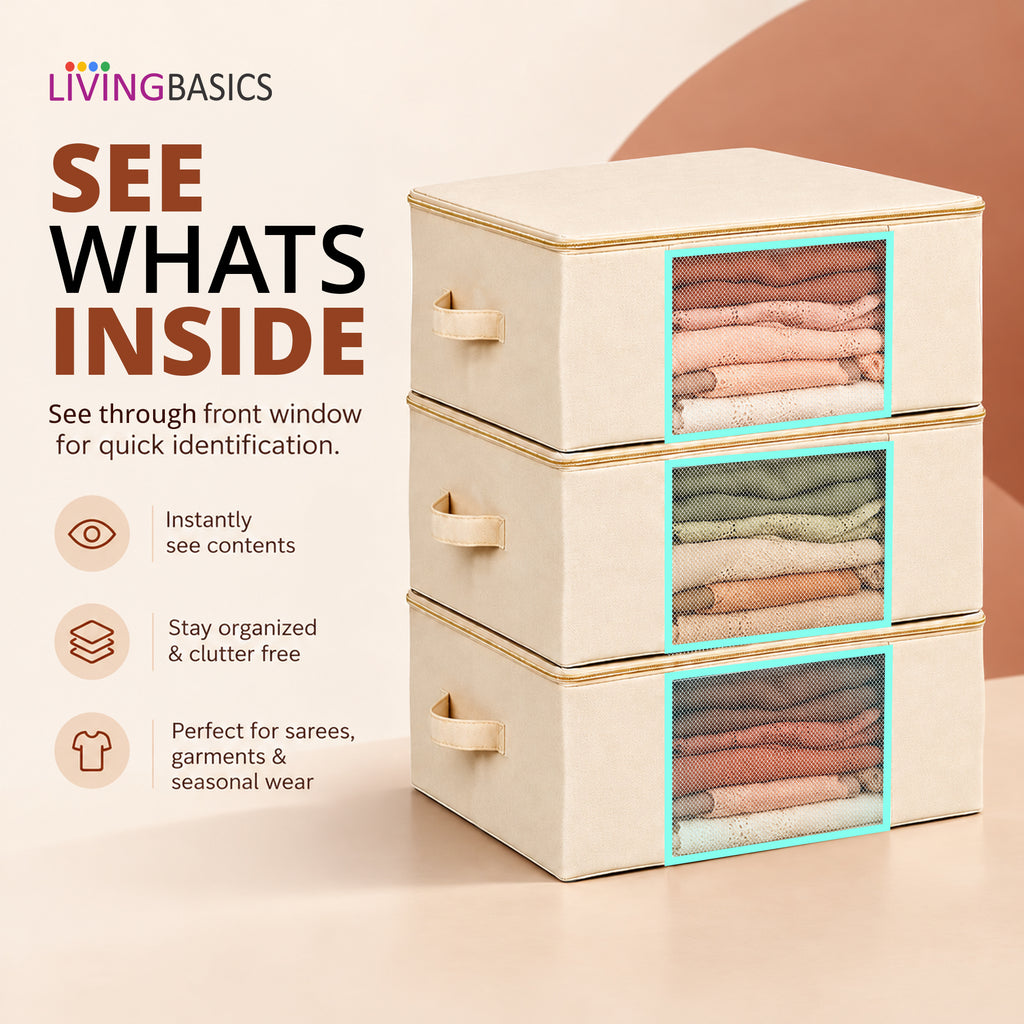 Cotton Canvas Storage Bags, Saree Covers with Zip, (Pack of 3)