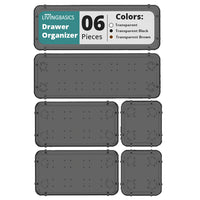 LIVINGBASICS 6 Pcs Unbreakable Kitchen Drawer Organizer/Drawers Organisers/Make up Organiser/Drawer Divider Tray/Makeup Dresser Tray/Dressing Table Organiser (Transparent Black)