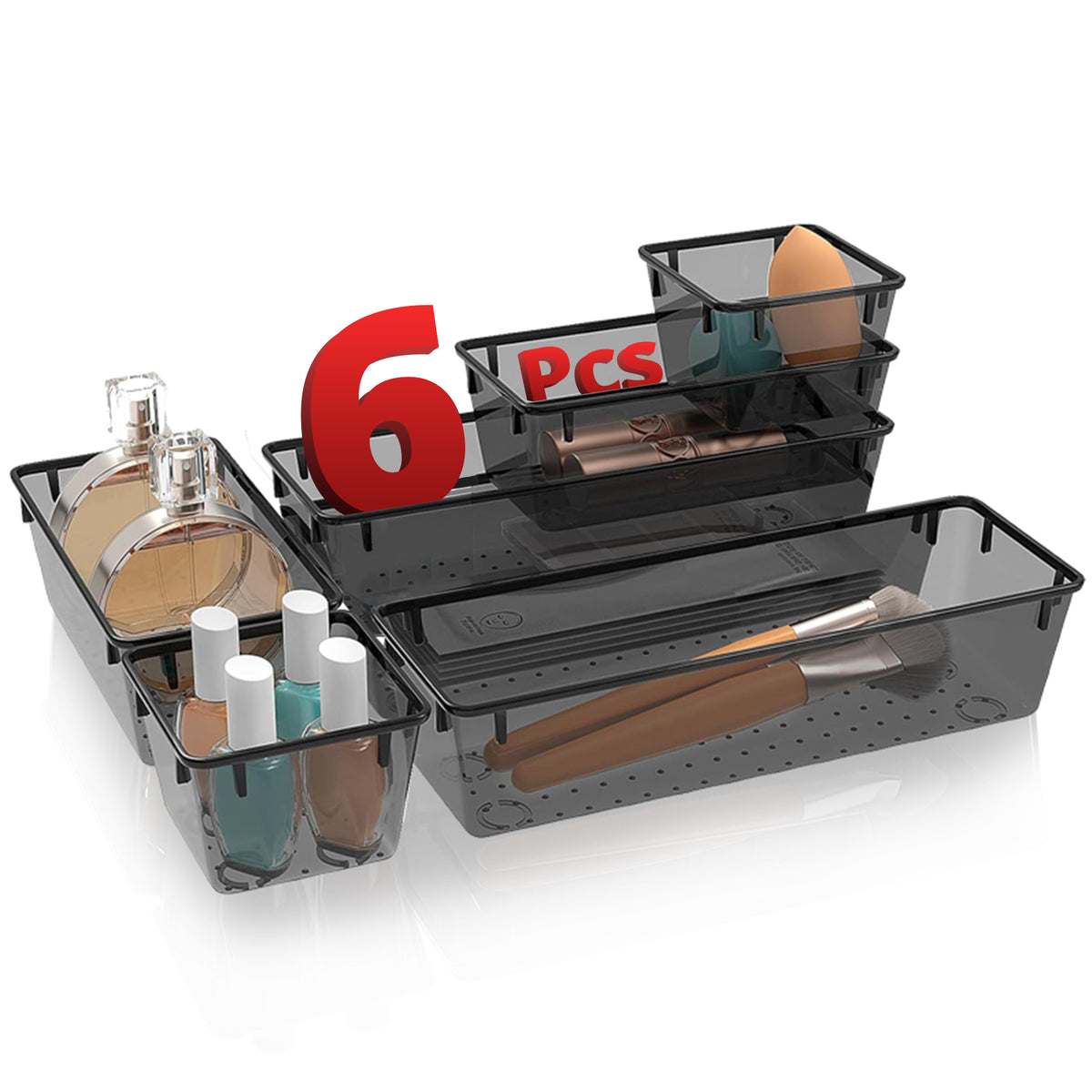 6 Pcs,3 Sizes Unbreakable Drawer Organizer