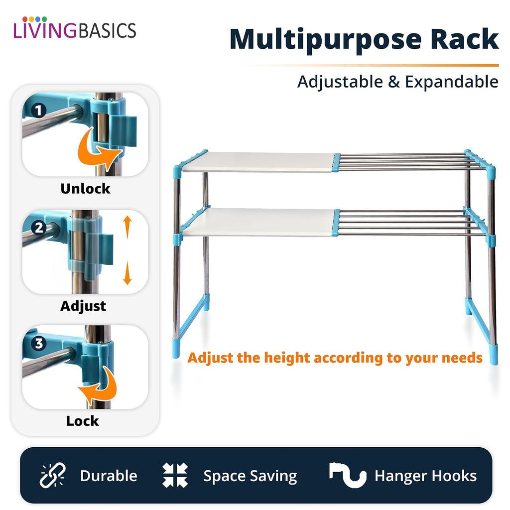 2 Layer Stainless Steel Adjustable Multipurpose Stand for Storage