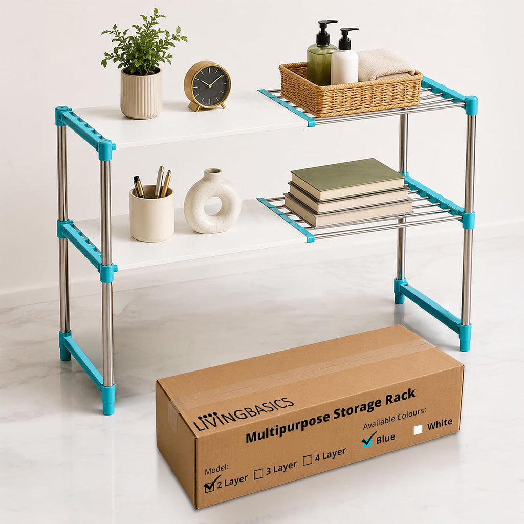 2 Layer Stainless Steel Adjustable Multipurpose Stand for Storage