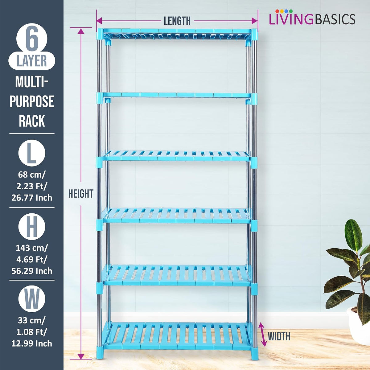 Stainless Steel Multipurpose Storage Rack/Shelves (Cyan Blue)