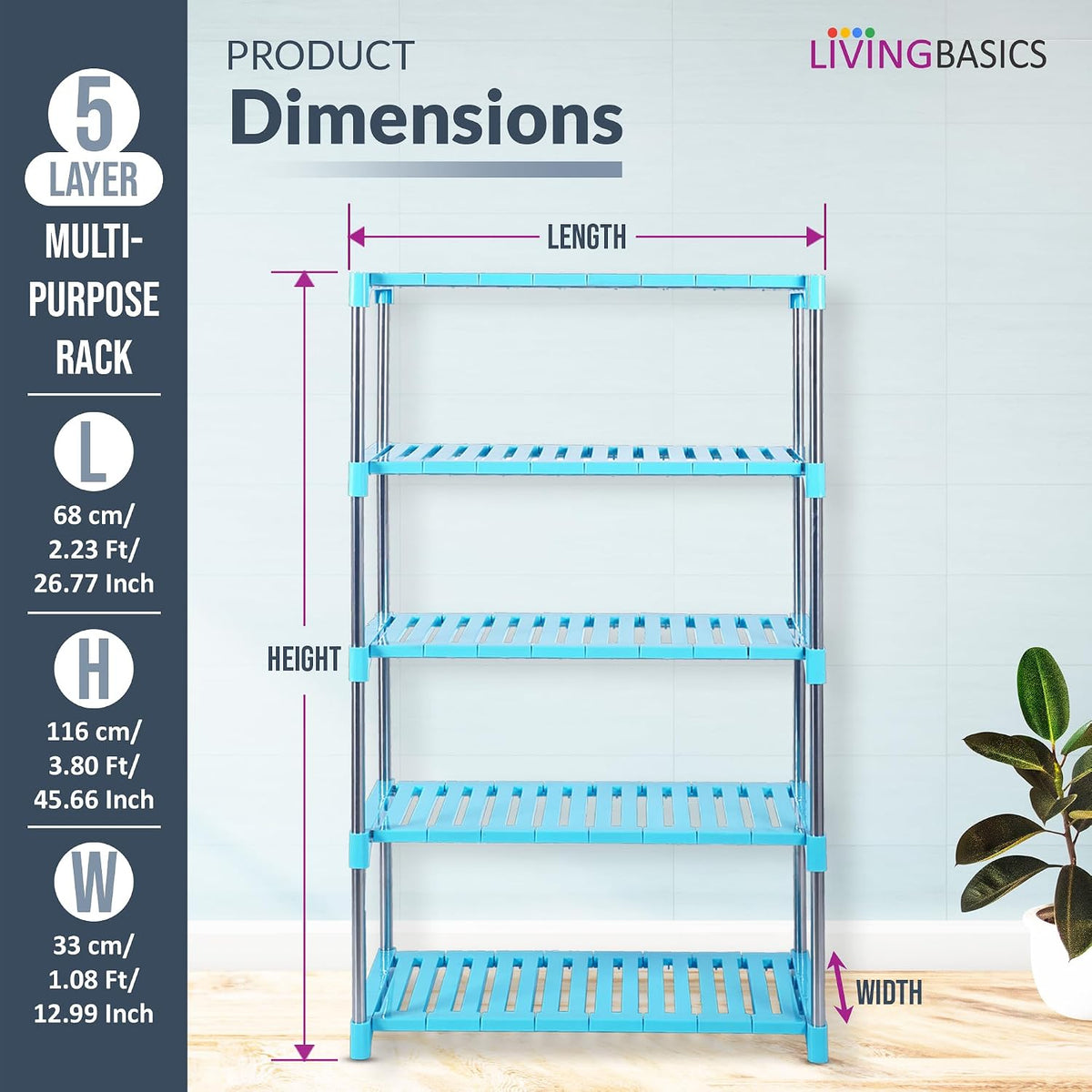Stainless Steel Multipurpose Storage Rack/Shelves (Cyan Blue)