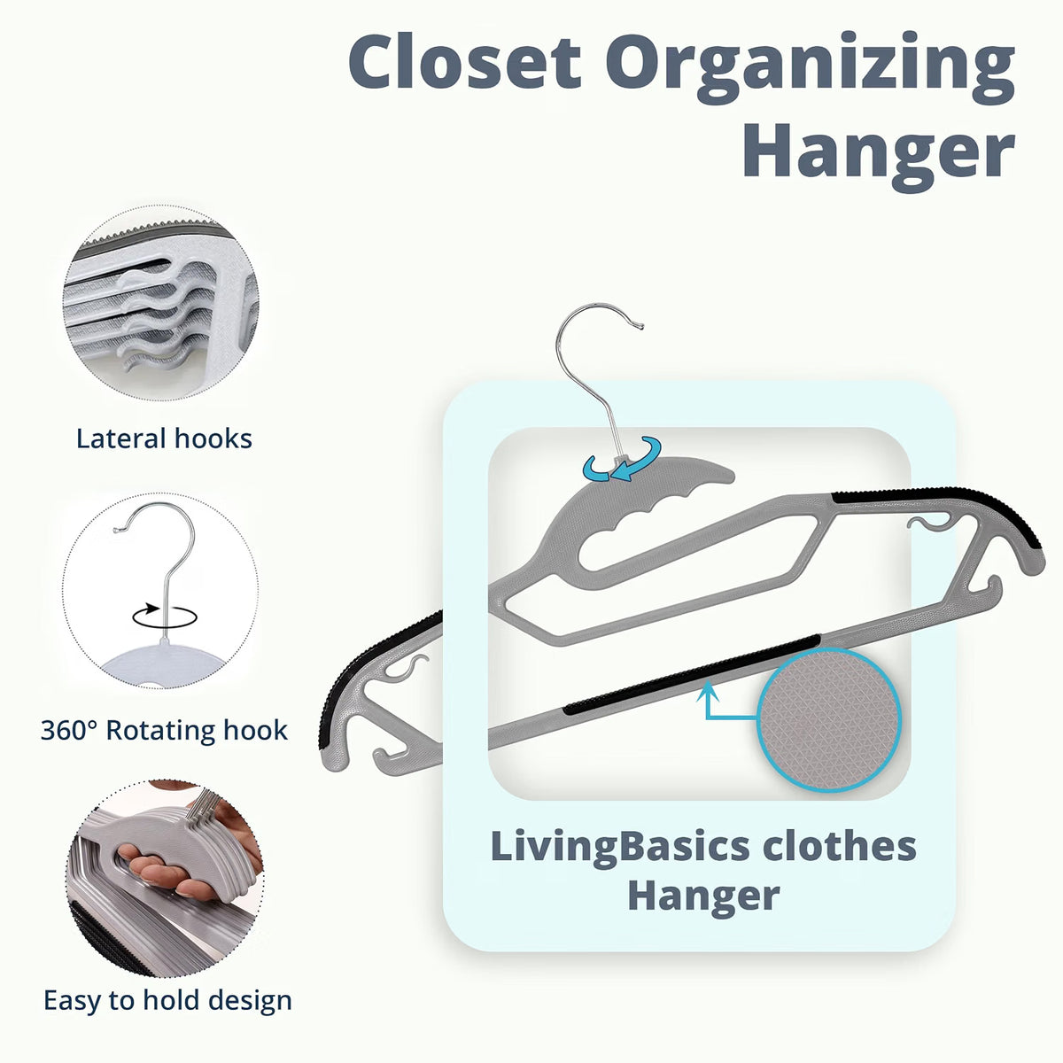 Non-Slip Clothes Hangers for Wardrobe 360° Rotating Hook